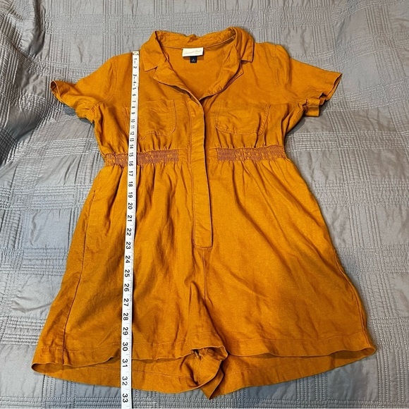 Universal Thread Womens M Linen Blend Mustard Yellow Romper Jumpsuit Pockets - Picture 3 of 15